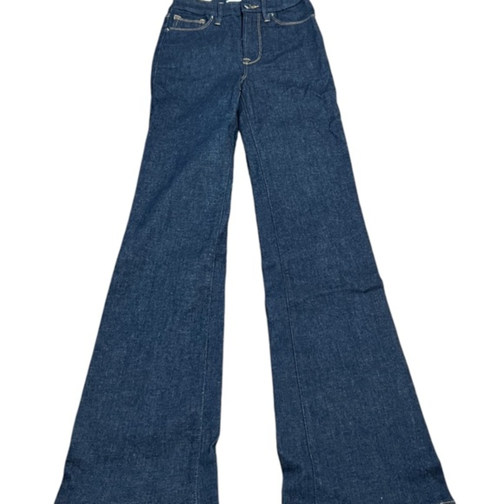 NWT Good American Calik Denim High Waisted Flare Leg Blue Jeans Size 00 Tall